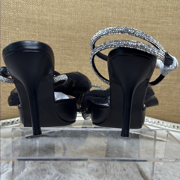 Perphy Rhinestone Mesh Bow Slingback Stiletto Heel Pumps, NWT, Size 7 - Picture 5 of 15